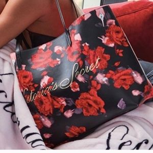 NWT Victoria's Secret black & Red Floral Tote